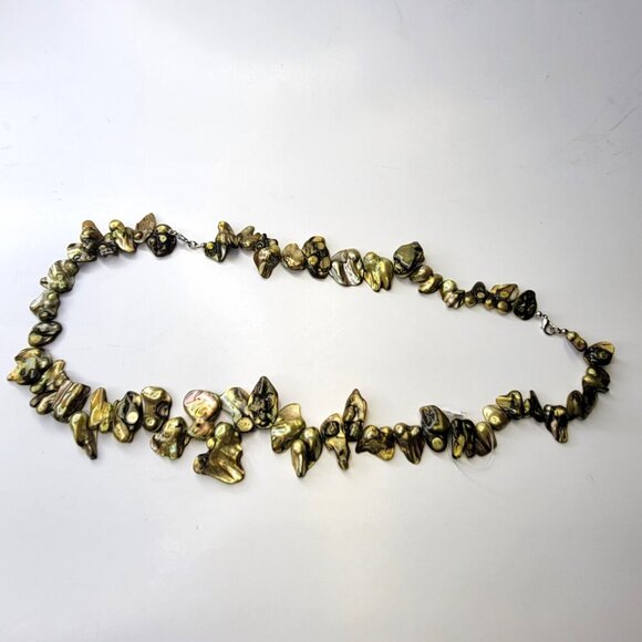 Yellow Green Mother of Pearl Keshi Large Chip Bead Necklace - Picture 10 of 13